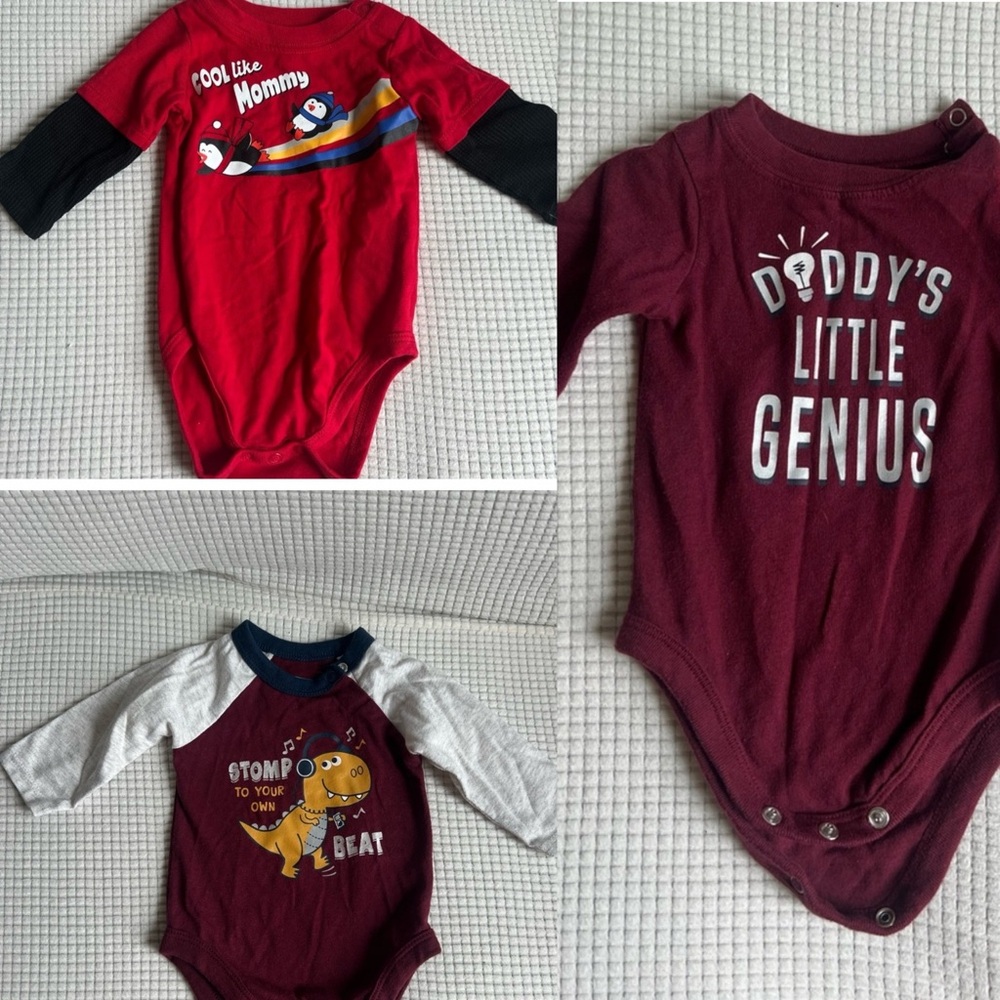 Bundle of 3, 0-3 month baby boy long sleeve onesies